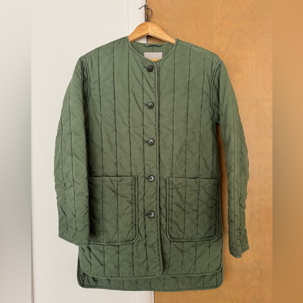 Everlane Cotton Quilted Jacket Button Front Olive Green Size XS